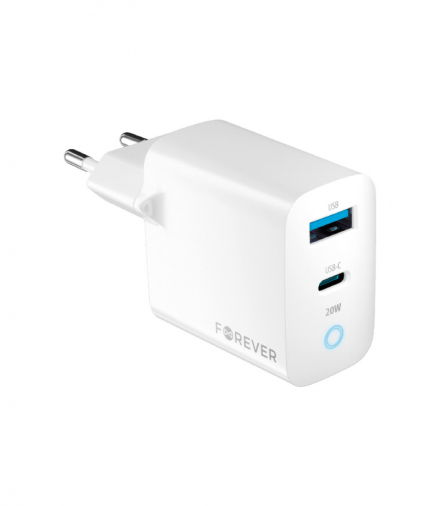 Forever ładowarka sieciowa PD QC TC-06-20AC 1x USB-C 1x USB 20W biała TFO GSM171394