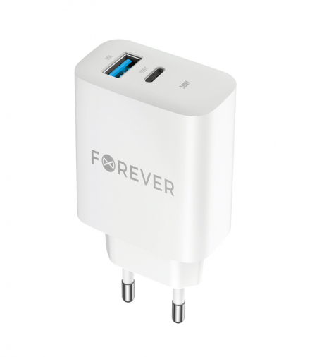 Forever ładowarka sieciowa PD QC TC-07-30AC 1x USB-C 1x USB 30W biała TFO GSM172201