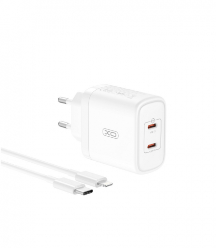 XO ładowarka sieciowa CE08 PD 50W 2x USB-C biała + kabel USB-C - Lightning TFO GSM172516