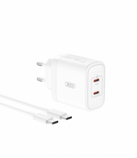 XO ładowarka sieciowa CE08 PD 50W 2x USB-C biała + kabel USB-C - USB-C TFO GSM172517