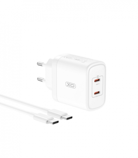 XO ładowarka sieciowa CE08 PD 50W 2x USB-C biała + kabel USB-C - USB-C TFO GSM172517