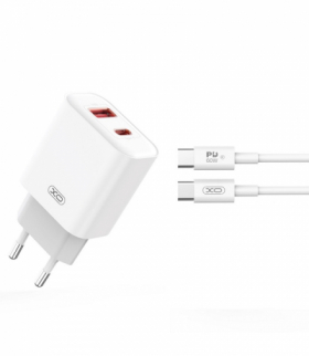 XO ładowarka sieciowa CE12 PD QC 3.0 20W 1x USB 1x USB-C biała + kabel USB-C - USB-C TFO GSM172931