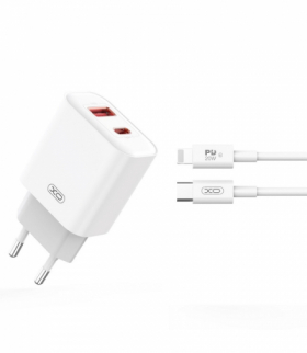 XO ładowarka sieciowa CE12 PD QC 3.0 20W 1x USB 1x USB-C biała + kabel USB-C - Lightning TFO GSM172932