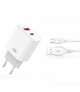 XO ładowarka sieciowa CE12 PD QC 3.0 20W 1x USB 1x USB-C biała + kabel USB - microUSB TFO GSM172933