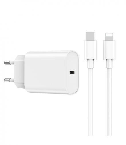 WIWU ładowarka sieciowa Wi-U001 PD 20W 1x USB-C biała + kabel USB-C - Lightning TFO GSM174816