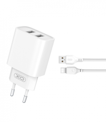 XO ładowarka sieciowa CE02C 2x USB 2,1A biała + kabel USB-C TFO GSM175062