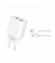 XO ładowarka sieciowa CE02C 2x USB 2,1A biała + kabel USB-C TFO GSM175062