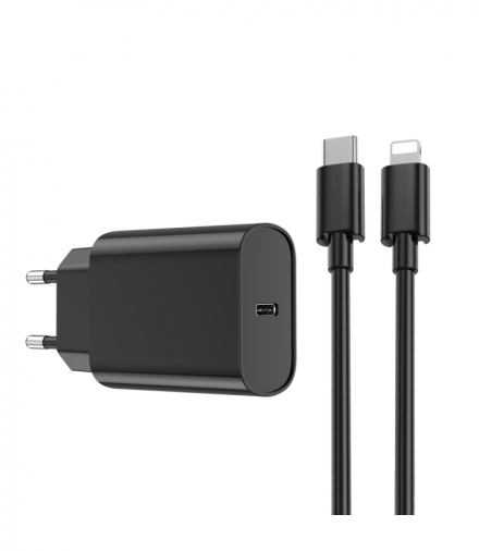 WIWU ładowarka sieciowa Wi-U001 PD 20W 1x USB-C czarna + kabel USB-C - Lightning TFO GSM176271