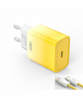 XO ładowarka sieciowa CE18 PD 30W 1x USB-C żółto-biała + kabel USB-C - Lightning TFO GSM176792