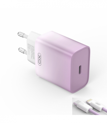 XO ładowarka sieciowa CE18 PD 30W 1x USB-C fioletowo-biała + kabel USB-C - Lightning TFO GSM176794