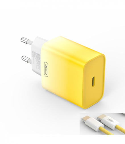 XO ładowarka sieciowa CE18 PD 30W 1x USB-C żółto-biała + kabel USB-C - USB-C TFO GSM176795