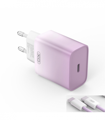XO ładowarka sieciowa CE18 PD 30W 1x USB-C fioletowo-biała + kabel USB-C - USB-C TFO GSM176797