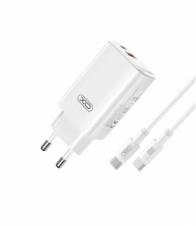 XO ładowarka sieciowa CE17 PD 65W 1x USB-C 1x USB biała + kabel USB-C - USB-C TFO GSM176799