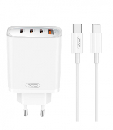 XO ładowarka sieciowa CE23 PD 65W 3x USB-C 1x USB biała + kabel USB-C - USB-C TFO GSM176803