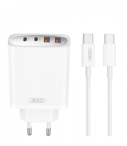 XO ładowarka sieciowa CE22 PD 45W 2x USB-C 2x USB biała + kabel USB-C - USB-C TFO GSM176805