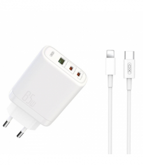 XO ładowarka sieciowa CE04 PD 65W QC 4 45W 1x USB 2x USB-C biała + kabel USB-C - Lightning TFO GSM177826
