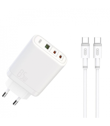 XO ładowarka sieciowa CE04 PD 65W QC 4 45W 1x USB 2x USB-C biała + kabel USB-C – USB-C TFO GSM177828