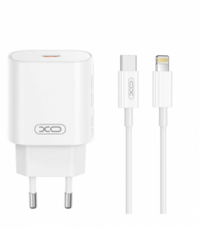 XO ładowarka sieciowa CE25 PD 25W 1x USB-C biała + kabel USB-C - Lightning TFO GSM178556