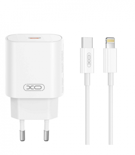 XO ładowarka sieciowa CE25 PD 25W 1x USB-C biała + kabel USB-C - Lightning TFO GSM178556