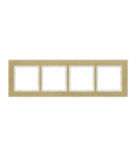 DECO Ramka uniwersalna poczwórna - aluminium szczotkowane (ramka: kolor mosiężny, spód: biały) Mosiężny Karlik 8-0-DRA-4