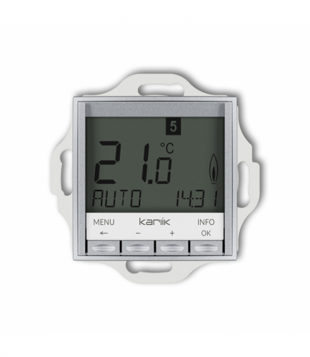 ICON Mechanizm uniwersalnego elektronicznego tygodniowego regulatora temperatury (podświetlenie niebieskie) Srebrny metalik Karlik 7IRT-3.2