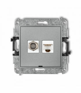 ICON Mechanizm gniazda antenowego poj. typu F (SAT) + gniazda komp. poj. 1xRJ45, kat. 5e, 8-stykowy, bez pola opisowego Srebrny metalik Karlik 7IGFKBO-1