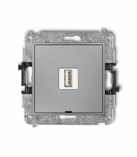 ICON Mechanizm ładowarki USB pojedynczej USB A, 5W max., 5V, 1A, bez pola opisowego Srebrny metalik Karlik 7ICUSBBO-1