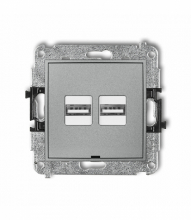 ICON Mechanizm ładowarki USB podwójnej 2xUSB A, 15,5W max., 5V, 3.1A, bez pola opisowego Srebrny metalik Karlik 7ICUSBBO-6