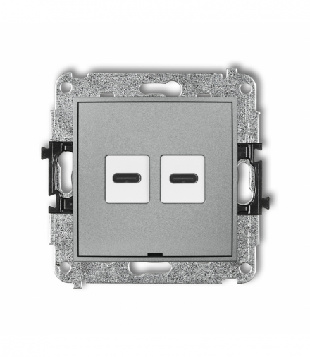ICON Mechanizm ładowarki USB podwójnej 2xUSB C, 20W max., bez pola opisowego Srebrny metalik Karlik 7ICUSBBO-7