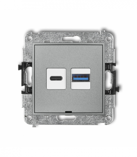 ICON Mechanizm ładowarki USB podwójnej USB C + USB A, 20W max., bez pola opisowego Srebrny metalik Karlik 7ICUSBBO-8