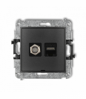 ICON Mechanizm gniazda antenowego poj. typu F (SAT) + gniazda komp. poj. 1xRJ45, kat. 6, 8-stykowy, bez pola opisowego Grafitowy Karlik 11IGFKBO-3