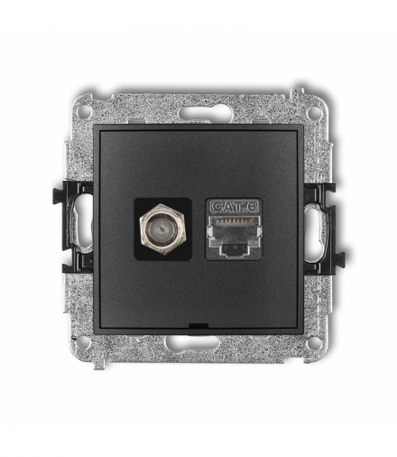 ICON Mechanizm gniazda antenowego poj. typu F (SAT) + gniazda komp. poj. 1xRJ45, kat. 6 ekranowany, 8-stykowy, bez pola opisowego Grafitowy Karlik 11IGFKBO-5