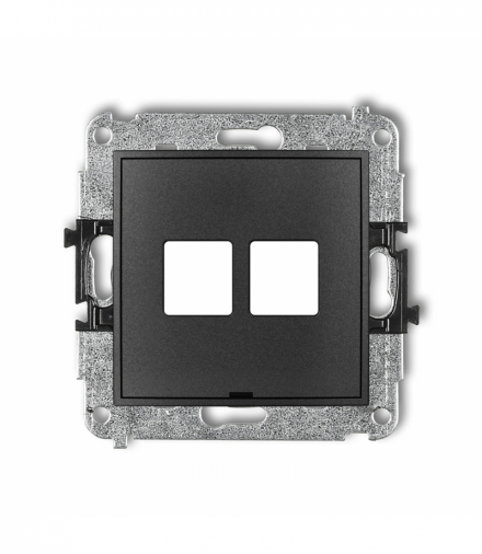 ICON Mechanizm gniazda multimedialnego podwójnego bez modułu, bez pola opisowego (standard Keystone) Grafitowy Karlik 11IGMBO-2P