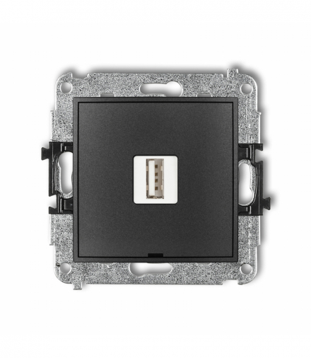 ICON Mechanizm ładowarki USB pojedynczej USB A, 10W max., 5V, 2A, bez pola opisowego Grafitowy Karlik 11ICUSBBO-3