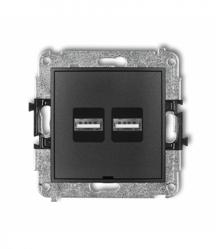 ICON Mechanizm ładowarki USB podwójnej 2xUSB A, 15,5W max., 5V, 3.1A, bez pola opisowego Grafitowy Karlik 11ICUSBBO-6