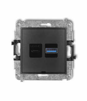 ICON Mechanizm ładowarki USB podwójnej USB C + USB A, 20W max., bez pola opisowego Grafitowy Karlik 11ICUSBBO-8
