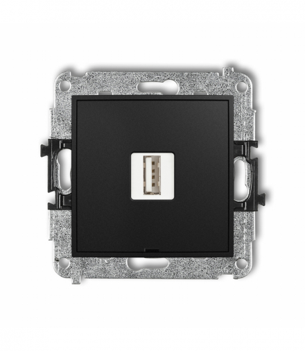 ICON Mechanizm ładowarki USB pojedynczej USB A, 10W max., 5V, 2A, bez pola opisowego Czarny mat Karlik 12ICUSBBO-3