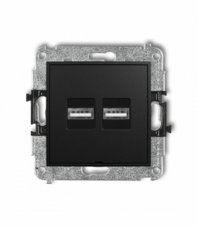 ICON Mechanizm ładowarki USB podwójnej 2xUSB A, 15,5W max., 5V, 3.1A, bez pola opisowego Czarny mat Karlik 12ICUSBBO-6