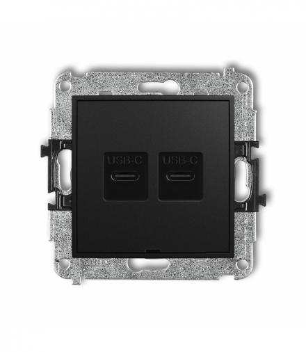 ICON Mechanizm ładowarki USB podwójnej 2xUSB C, 20W max., bez pola opisowego Czarny mat Karlik 12ICUSBBO-7