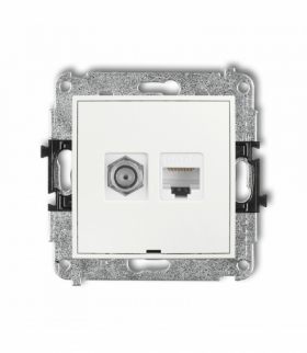 ICON Mechanizm gniazda antenowego poj. typu F (SAT) + gniazda komp. poj. 1xRJ45, kat. 6, 8-stykowy, bez pola opisowego Biały mat Karlik 25IGFKBO-3