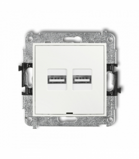 ICON Mechanizm ładowarki USB podwójnej 2xUSB A, 15,5W max., 5V, 3.1A, bez pola opisowego Biały mat Karlik 25ICUSBBO-6