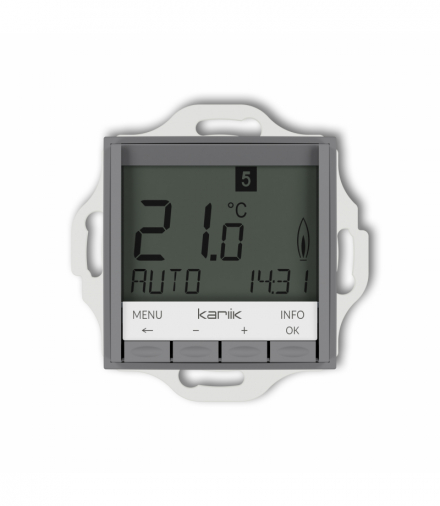 ICON Mechanizm uniwersalnego elektronicznego tygodniowego regulatora temperatury (podświetlenie niebieskie) Szary mat Karlik 27IRT-3.2