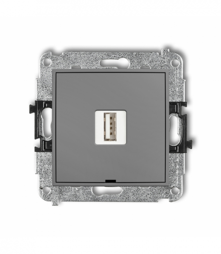 ICON Mechanizm ładowarki USB pojedynczej USB A, 5W max., 5V, 1A, bez pola opisowego Szary mat Karlik 27ICUSBBO-1