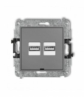 ICON Mechanizm ładowarki USB podwójnej 2xUSB A, 15,5W max., 5V, 3.1A, bez pola opisowego Szary mat Karlik 27ICUSBBO-6
