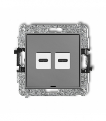 ICON Mechanizm ładowarki USB podwójnej 2xUSB C, 20W max., bez pola opisowego Szary mat Karlik 27ICUSBBO-7