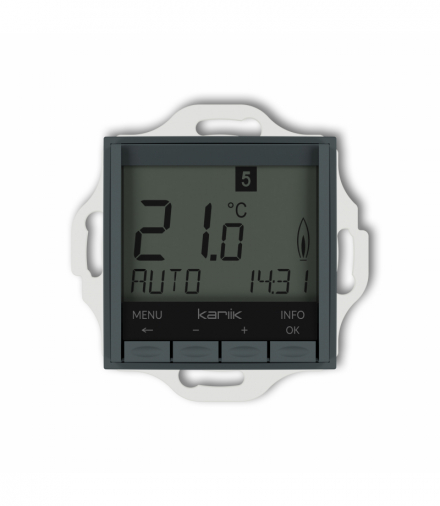 ICON Mechanizm uniwersalnego elektronicznego tygodniowego regulatora temperatury (podświetlenie niebieskie) Grafitowy mat Karlik 28IRT-3.2