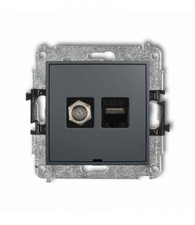 ICON Mechanizm gniazda antenowego poj. typu F (SAT) + gniazda komp. poj. 1xRJ45, kat. 5e, 8-stykowy, bez pola opisowego Grafitowy mat Karlik 28IGFKBO-1