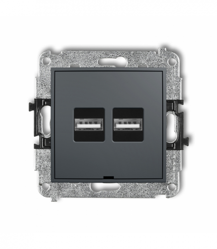ICON Mechanizm ładowarki USB podwójnej 2xUSB A, 15,5W max., 5V, 3.1A, bez pola opisowego Grafitowy mat Karlik 28ICUSBBO-6