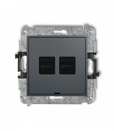 ICON Mechanizm ładowarki USB podwójnej 2xUSB C, 20W max., bez pola opisowego Grafitowy mat Karlik 28ICUSBBO-7