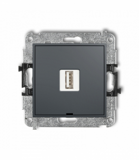 ICON Mechanizm ładowarki USB pojedynczej USB A, 5W max., 5V, 1A, bez pola opisowego Grafitowy mat Karlik 28ICUSBBO-1